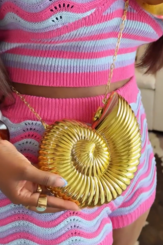 Golden Metallic Shell-Shaped Clutch