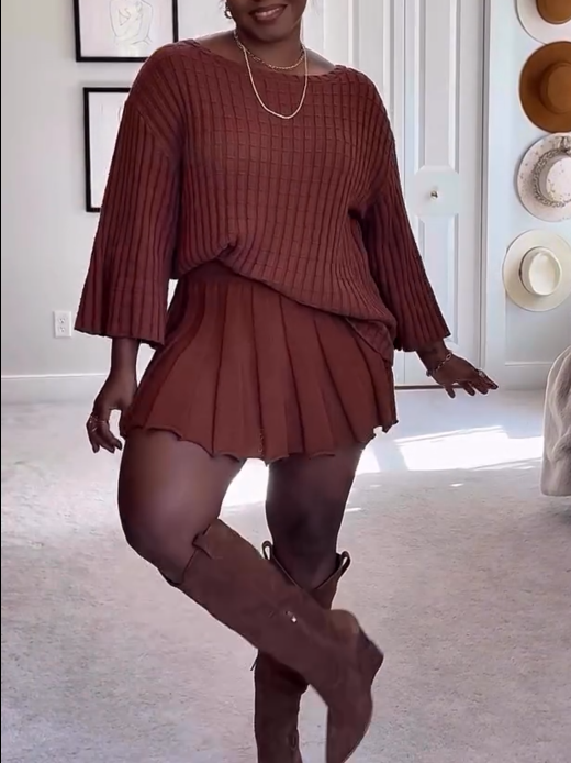 Brown Sweater Skirt Suit