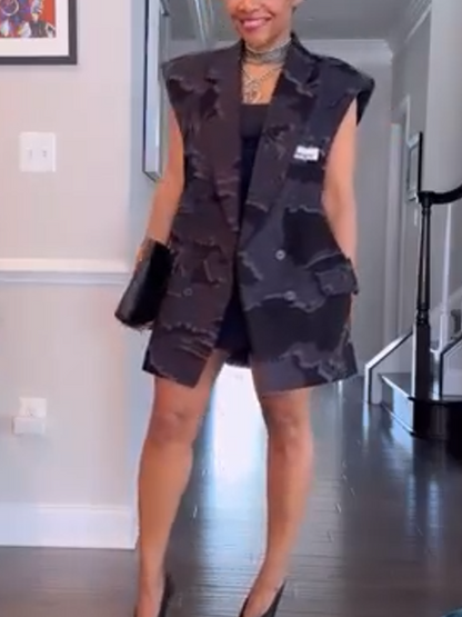Black Patchwork Vest Jacket