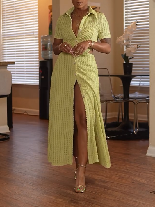 Yellow Button Slit Maxi Dress