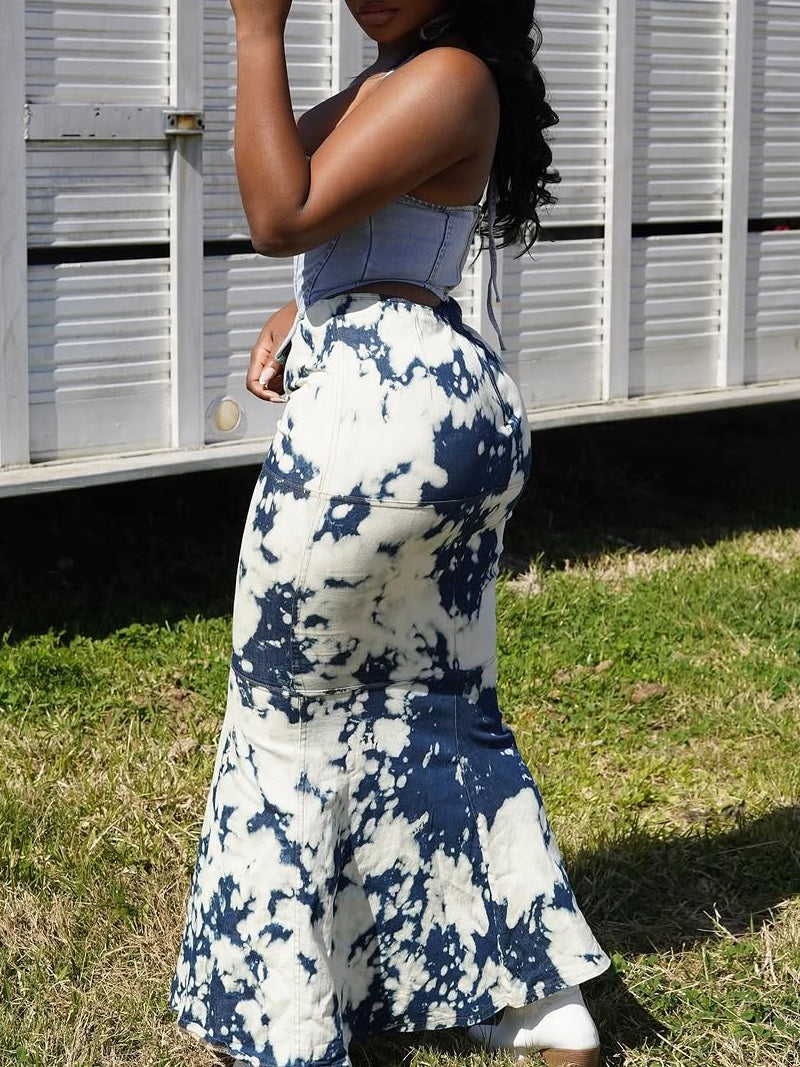 Bleached Denim Skirt Suit
