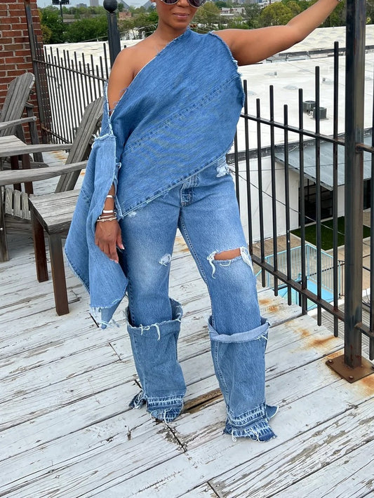 Denim Cape Suit