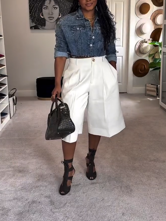 Short Light Washed Denim Shirt