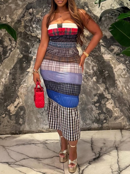 Patchwork Plaid Skirt