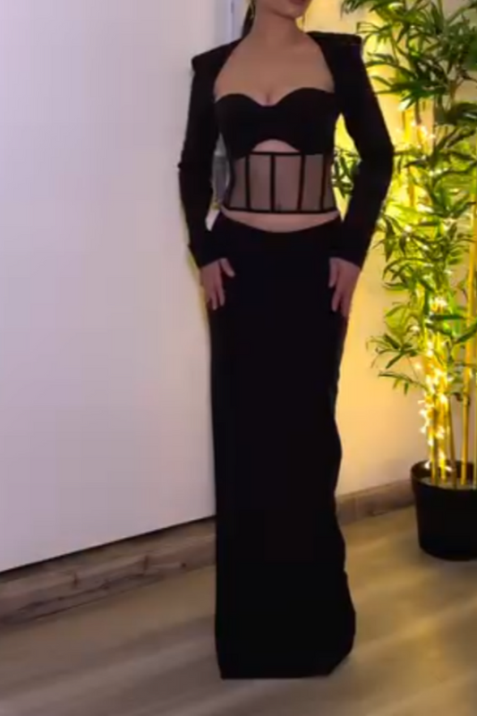 Black Sheer Cut-Out Two-Piece Set