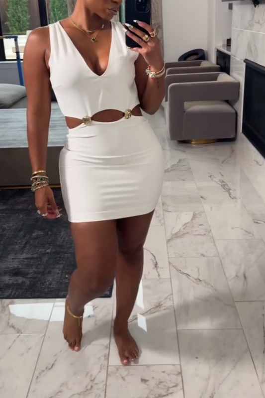 White Cut-Out Bodycon Mini Dress
