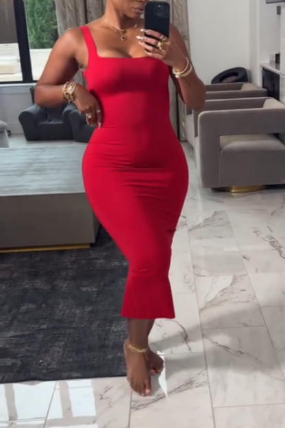 Red Bodycon Sleeveless Midi Dress