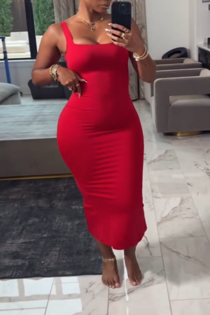 Red Bodycon Sleeveless Midi Dress