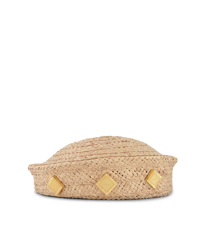 Natural Raffia Officer's Hat