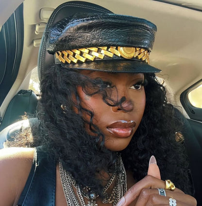Black Faux Leather Cap