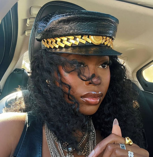 Black Faux Leather Cap