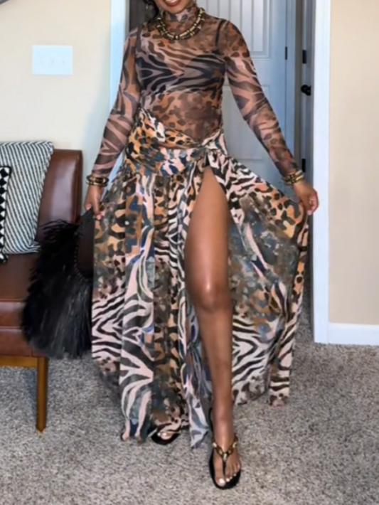 Coordinated Animal Print Maxi Dress