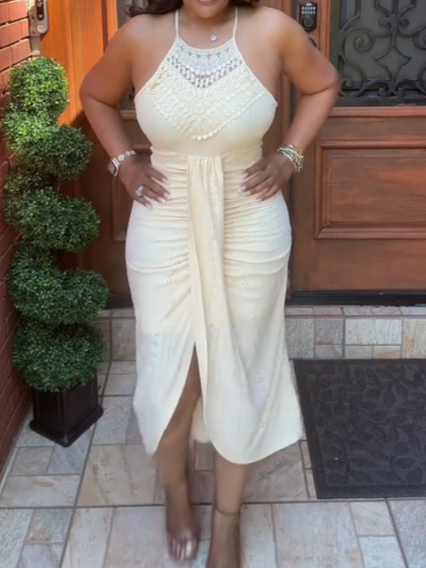 Elegant Sleeveless Cream-colored Midi Dress
