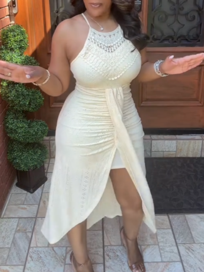 Elegant Sleeveless Cream-colored Midi Dress