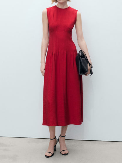 Elegant Sleeveless Red Midi Dress