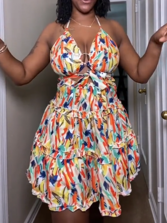 Colorful Sleeveless Abstract Pattern Mini Dress