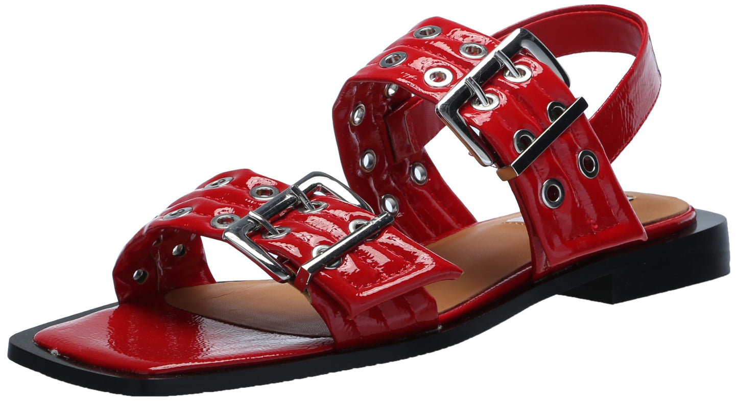 Red Multiple Silver Eyelet Sandals
