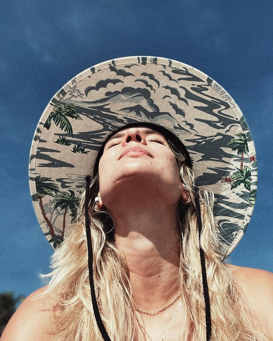 Sun Hat With Tropical Or Beach Scene Design