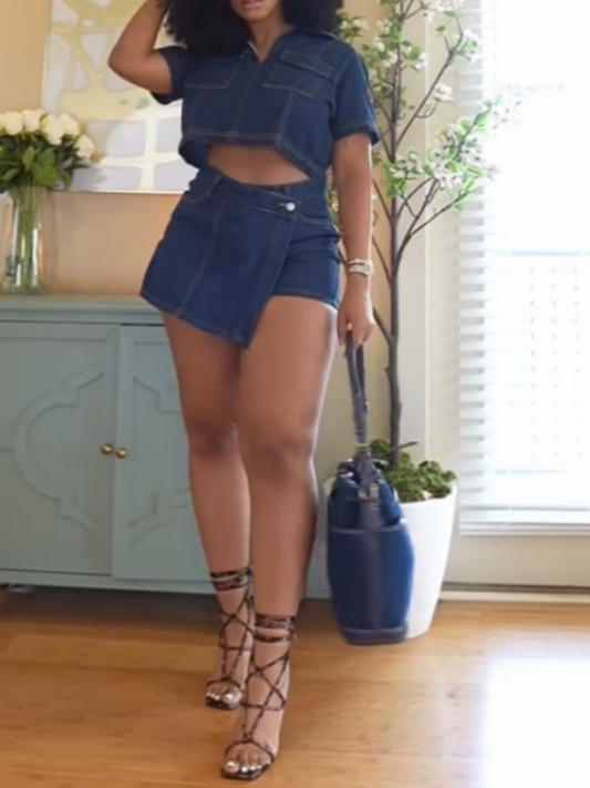 Denim Crop Two Pieces Set