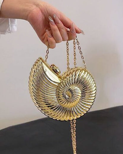 Golden Metallic Shell-Shaped Clutch