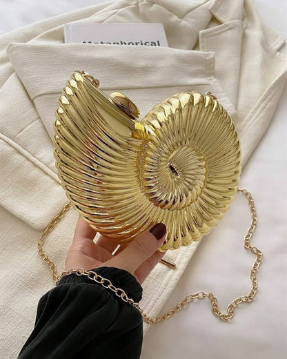 Golden Metallic Shell-Shaped Clutch
