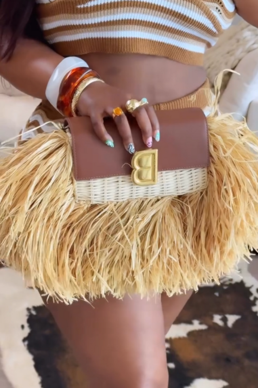 Beige Wicker And Straw Bag