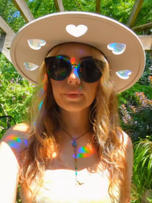 White Wide-Brim Hat With Heart-Shaped Cutouts