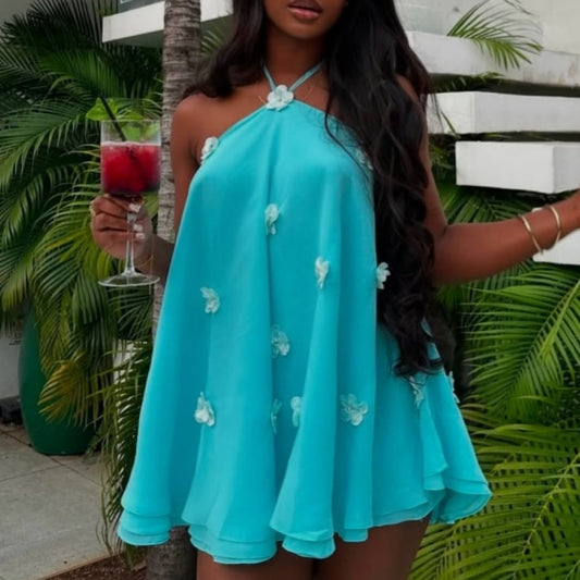 Halter Mini Dress With Embellishments