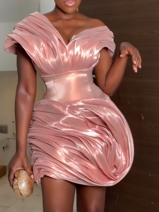 Elegant Satin Off-Shoulder Ruched Cocktail Mini Dress