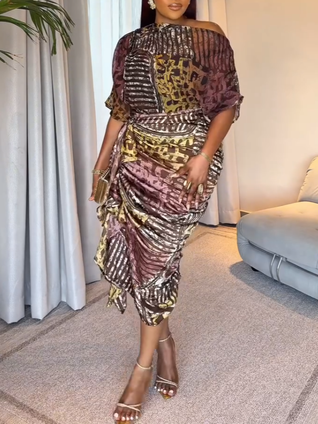 Colorful Abstract Pattern Kaftan Midi Dress