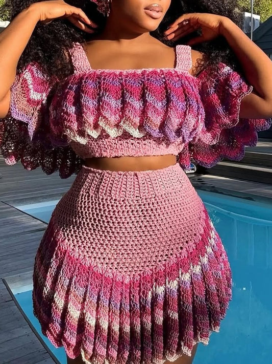 Ruffled Crop Top And Wide-Leg Maxi Pants Two-Piece Set
