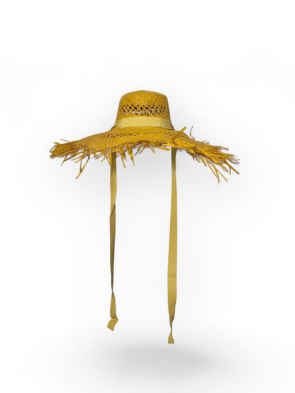 Bright Pink Wide-Brim Straw Hat With Ribbons