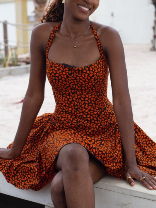 Floral Pattern Halter Dress