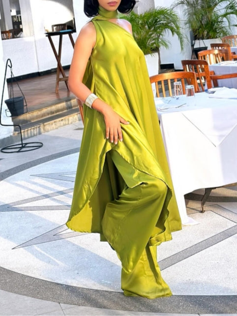 Vibrant Lime Green Two-Piece Set