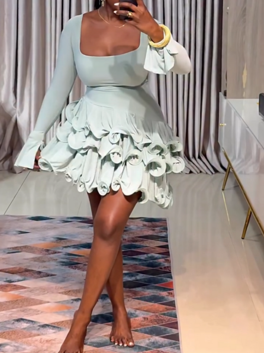 Elegant Light Mint Green Ruffled Mini Dress