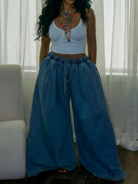 High-Waisted Loose-Fit Denim Pants