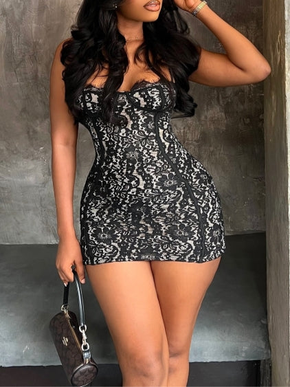 Black And White Lace Bodycon Mini Dress