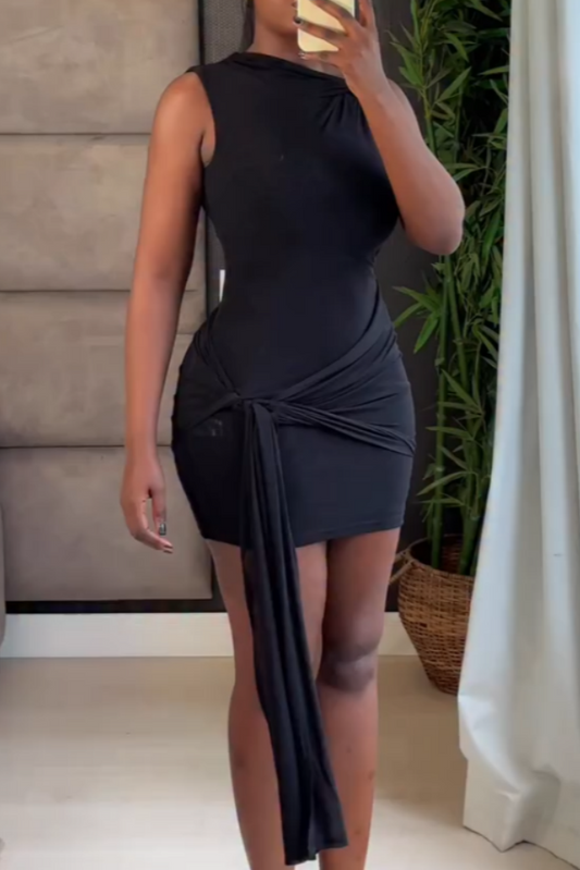 Black  Knot Draped Sleeveless Dress
