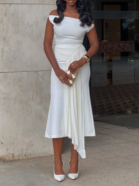 White Off-Shoulder Midi Dress