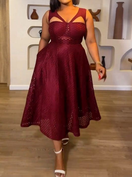 Burgundy A-Line Midi Dress