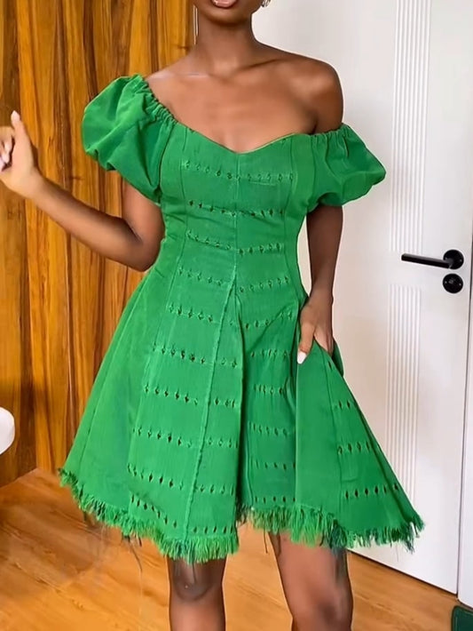 Bright Green Off-shoulder Mini Dress