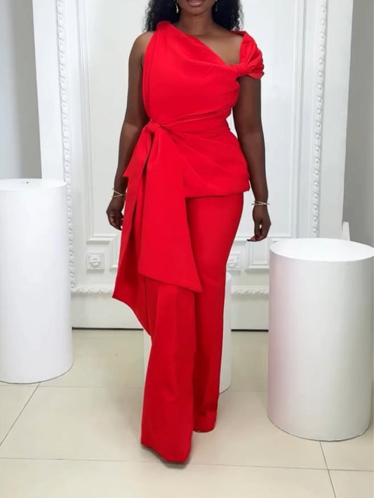 One-Shoulder Draped Suit