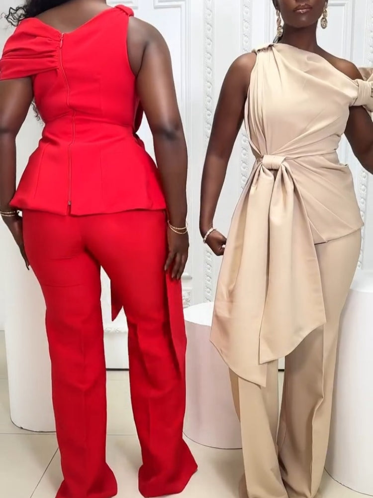 One-Shoulder Draped Suit