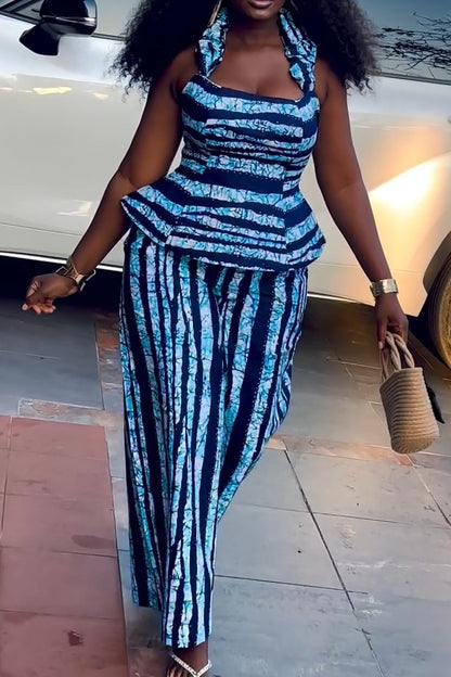 Blue Striped Tie-Dye Two-Piece Set