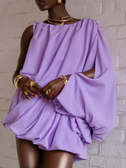 Hot Pink One-Shoulder Draped Mini Dress