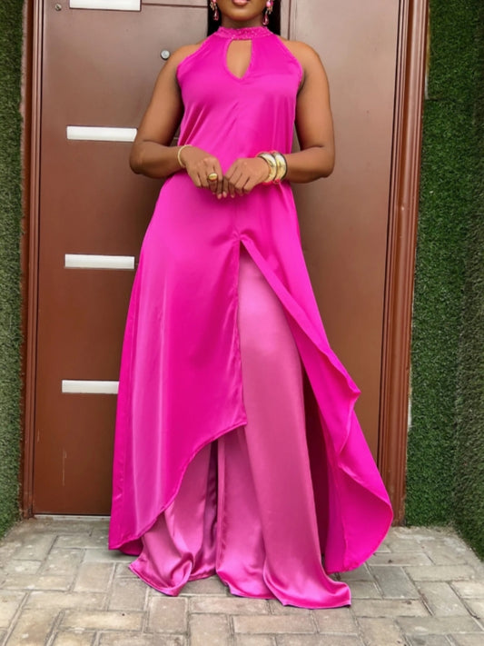Vibrant Hot-Pink Satin Holder Suit