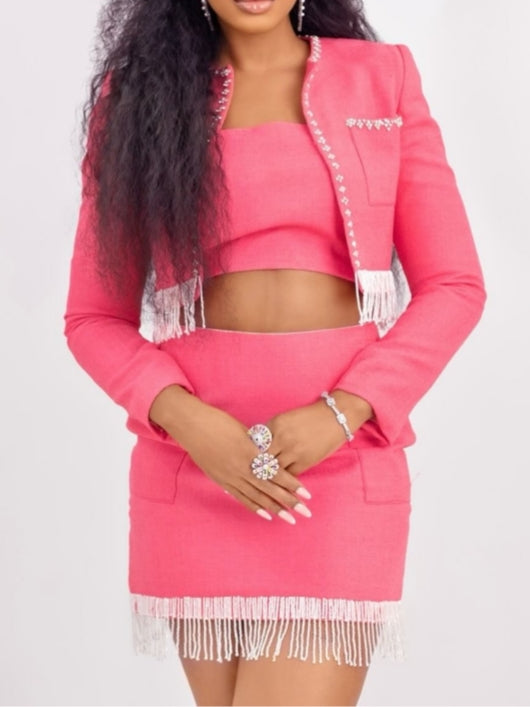 Pink Tweed Mini Skirt Set