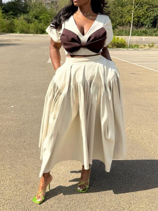 Cream And Brown Crop Dress