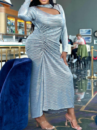 Light Blue Metallic Midi Dress