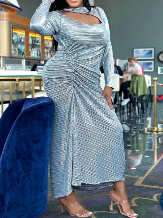 Light Blue Metallic Midi Dress